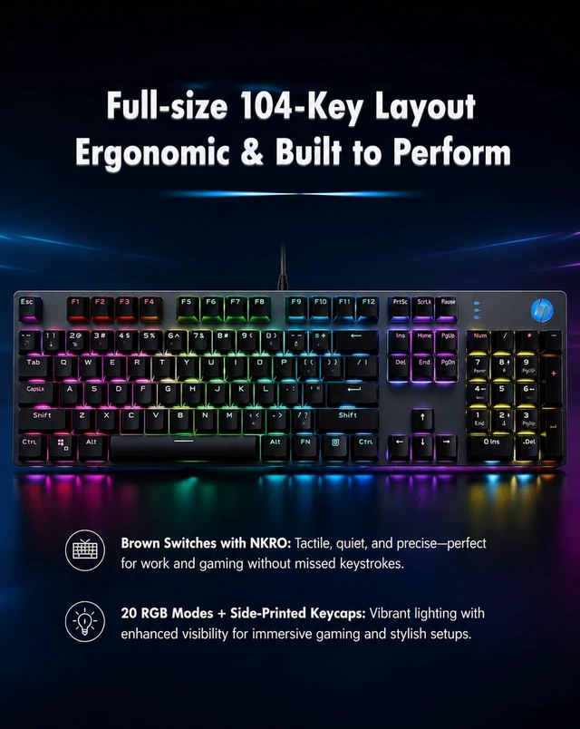 Alt view image 4 of 5 - HP GK400F Wired Mechanical Gaming Keyboard, for Desktop & Laptop (Black)