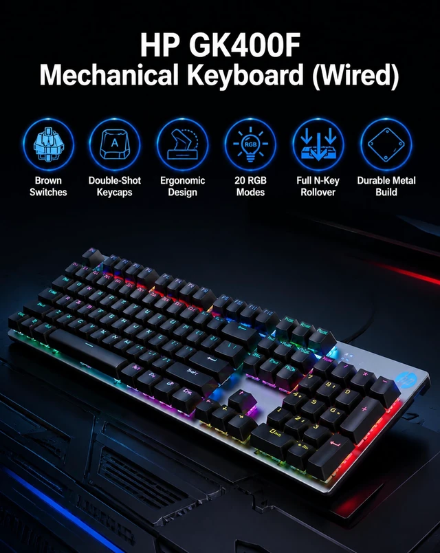 Alt view image 5 of 5 - HP GK400F Wired Mechanical Gaming Keyboard, for Desktop & Laptop (Black)