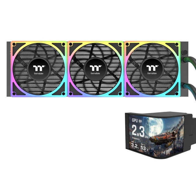 Alt view image 2 of 5 - Thermaltake MAGCurve 360 Ultra CPU Liquid Cooler; Intel/AMD Compatible; 3x120mm 500~2500rpm TOUGHFAN EX ARGB; MAGForce 2.0; 6.67" AMOLED 60Hz; Swappable Fan Blades; TT RGB Plus 3.0; CL