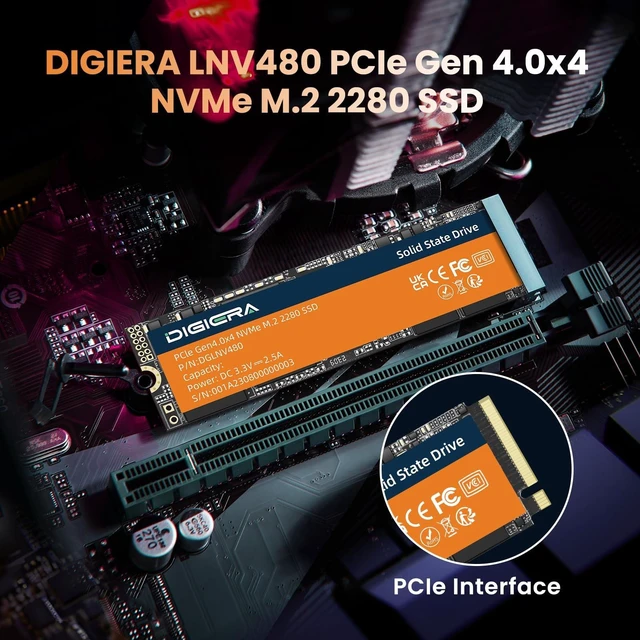 Alt view image 3 of 5 - DIGIERA LNV480 1TB PCIe Gen 4.0x4 NVMe M.2 2280 Internal SSD, Up to 5100MB/s Read 4500MB/s Write, High-Speed Storage for Gaming & Professional Workloads Laptop Desktop PC
