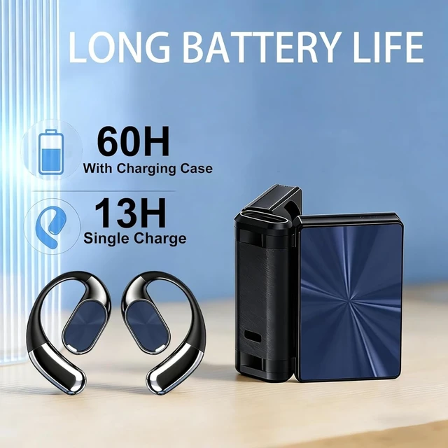 Alt view image 3 of 5 - Vikye Open Ear Bluetooth Earbuds, Bluetooth 6.0 Air Conduction Wireless Headphones with Ear Hooks and Dual Fold Design for Running Sports Workouts