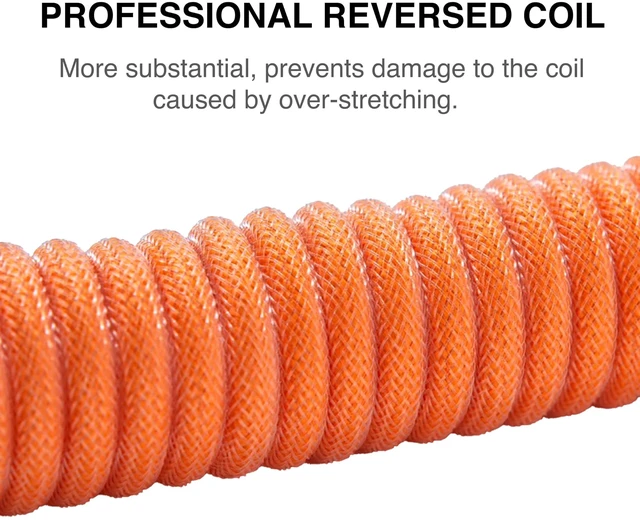 Alt view image 2 of 5 - GUNMJO Pro Custom Premium Coiled USB C Cable for Gaming Keyboard, Double-Sleeved Mechanical Keyboard Cable with Detachable Metal Aviator, 1.5M USB-C to USB-A, Brilliant Orange Color