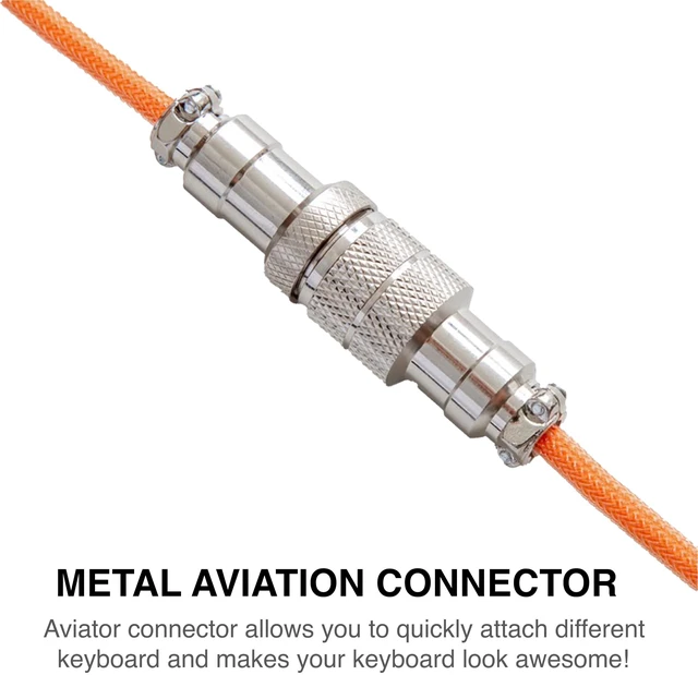 Alt view image 3 of 5 - GUNMJO Pro Custom Premium Coiled USB C Cable for Gaming Keyboard, Double-Sleeved Mechanical Keyboard Cable with Detachable Metal Aviator, 1.5M USB-C to USB-A, Brilliant Orange Color