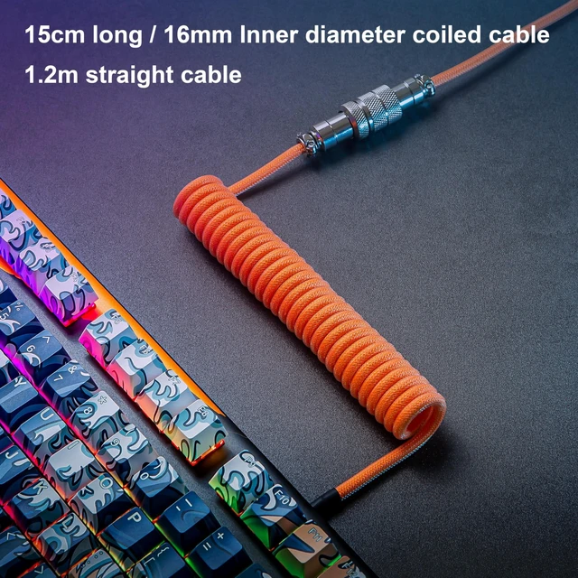Alt view image 5 of 5 - GUNMJO Pro Custom Premium Coiled USB C Cable for Gaming Keyboard, Double-Sleeved Mechanical Keyboard Cable with Detachable Metal Aviator, 1.5M USB-C to USB-A, Brilliant Orange Color