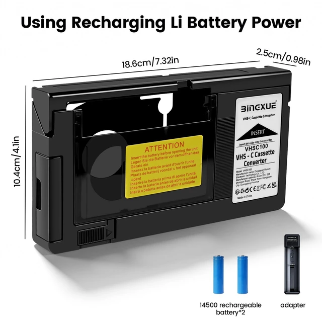 Alt view image 2 of 5 - Bingxue 2026 New VHS-C Adapter for VHS-C to VHS,Cassette Adaptor with Battery Charger,Incompatible with MiniDV/Hi8/8mm,Ideal for Video Cassette/VCR Player