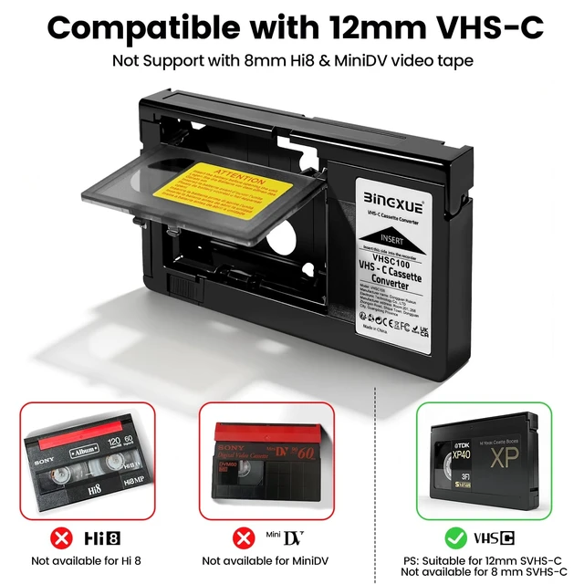 Alt view image 3 of 5 - Bingxue 2026 New VHS-C Adapter for VHS-C to VHS,Cassette Adaptor with Battery Charger,Incompatible with MiniDV/Hi8/8mm,Ideal for Video Cassette/VCR Player