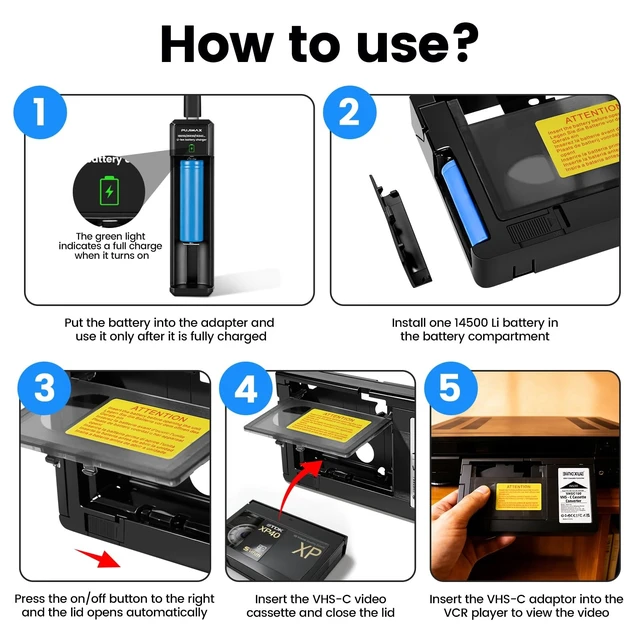 Alt view image 4 of 5 - Bingxue 2026 New VHS-C Adapter for VHS-C to VHS,Cassette Adaptor with Battery Charger,Incompatible with MiniDV/Hi8/8mm,Ideal for Video Cassette/VCR Player