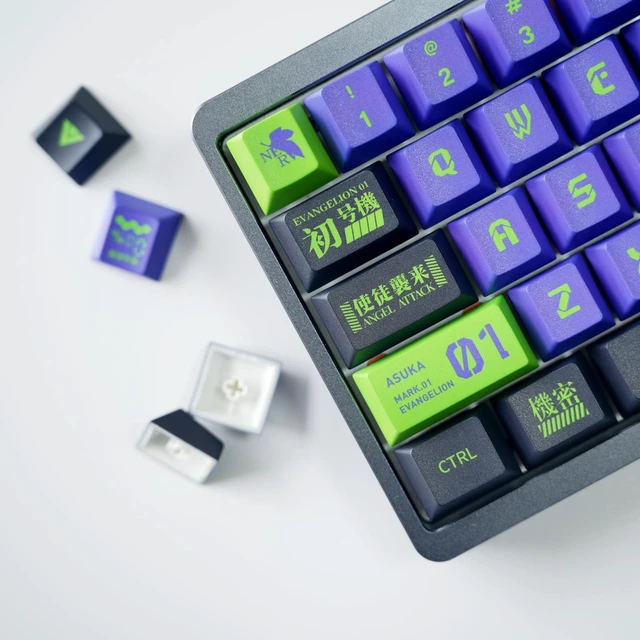 Main image of feaizyu Mechanical Style PBT Keycaps,Modern Green and Purple Keycap Set,Dye-Sublimation Japanese-Style Keycaps for 60%,65%,75%,80% MX Switch Mechanical Keyboards