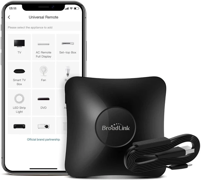 Main image of BroadLink RM4 Pro IR/RF Universal Remote with HTS2 Cable, All-in-One Hub, Code-Learning Wi-Fi Remote Control for TV, Air Conditioner, Curtain Motor, Works with Alexa, Google Home. (2.4GHz Wi-Fi Only)