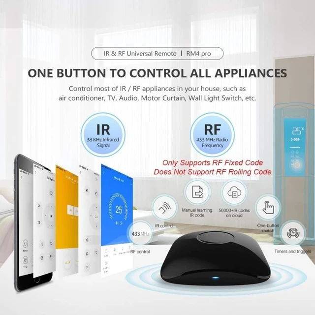 Alt view image 4 of 5 - BroadLink RM4 Pro IR/RF Universal Remote with HTS2 Cable, All-in-One Hub, Code-Learning Wi-Fi Remote Control for TV, Air Conditioner, Curtain Motor, Works with Alexa, Google Home. (2.4GHz Wi-Fi Only)