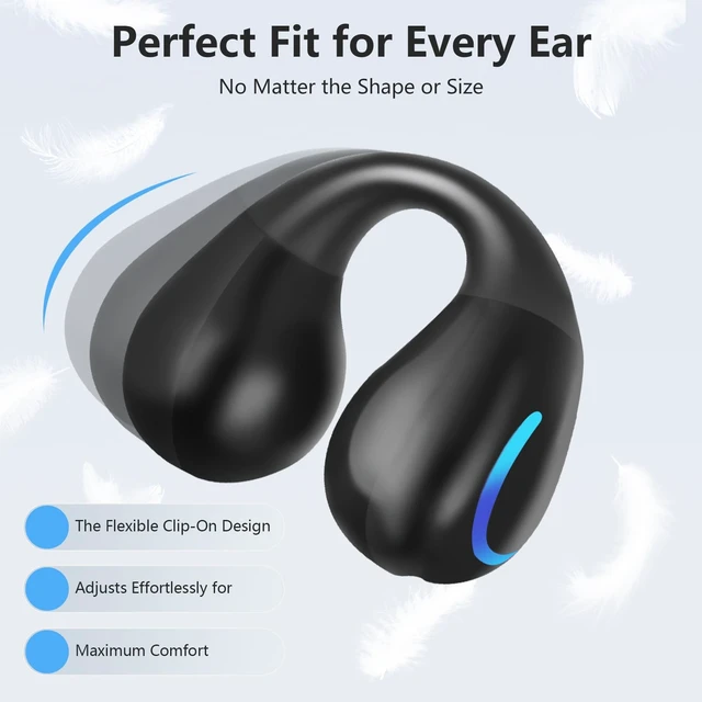 Alt view image 3 of 5 - Open Ear Bone Conduction Headphones Bluetooth 5.3 Wireless Clip On Earbuds with Digital Display Charging Case 60 Hours Playtime Sport Earphones Built-in Mic IPX7Waterproof for Running Fitness E
