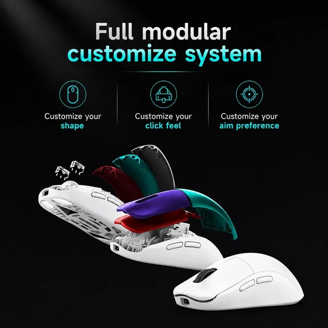 Alt view image 2 of 5 - PWNAGE Ultra Custom Wireless RGB Gaming Mouse - Esports Pro Gamer Flawless Professional PAW3950 Optical Sensor 36,000 DPI -100% PTFE Skates (Symm 3 White 300mAh)