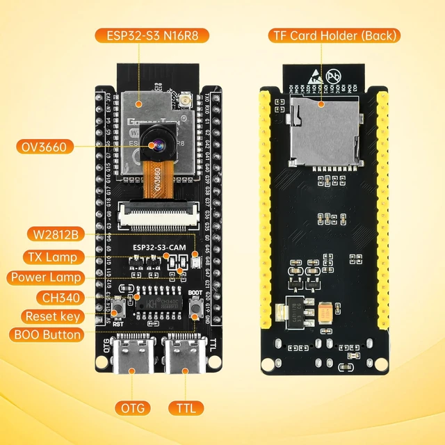 Alt view image 3 of 5 - ESP32-S3-CAM Development Board with OV3660 Camera +Antenna, 16MB Flash 8MB PSRAM ESP32-S3 N16R8 Module with Dual USB-C WiFi BT MCU Microcontroller for IoT, MicroPython,DIY Projects and AI Project