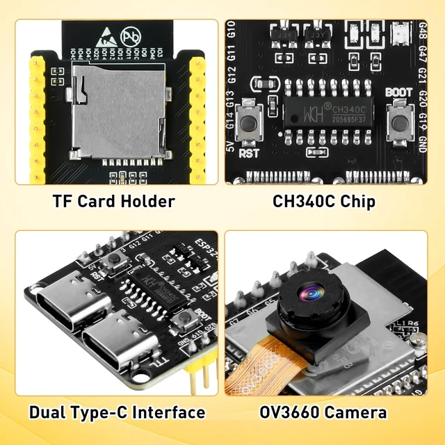 Alt view image 5 of 5 - ESP32-S3-CAM Development Board with OV3660 Camera +Antenna, 16MB Flash 8MB PSRAM ESP32-S3 N16R8 Module with Dual USB-C WiFi BT MCU Microcontroller for IoT, MicroPython,DIY Projects and AI Project