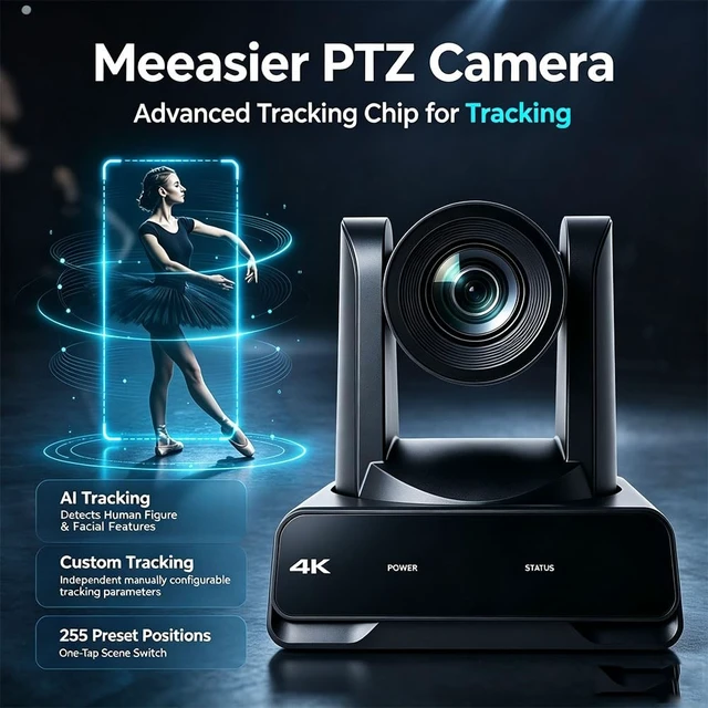 Alt view image 5 of 5 - Meeasier 4K 60fps NDI PTZ Camera 30X Optical Zoom, AI Tracking, Supports Full NDI 4K60fps Output,3G-SDI HDMI USB IP PoE LAN, Ideal for Church Worship,Conference, Education Online Live Streaming