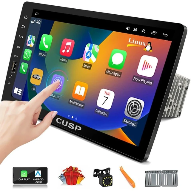 Main image of CUSP 10 Inch Double Din Car Stereo with Apple CarPlay & Android Auto, Linux System HD IPS Touchscreen, Bluetooth FM/AM Radio, GPS Navigation, Backup Camera Support, Private Model, in-Dash Head Unit