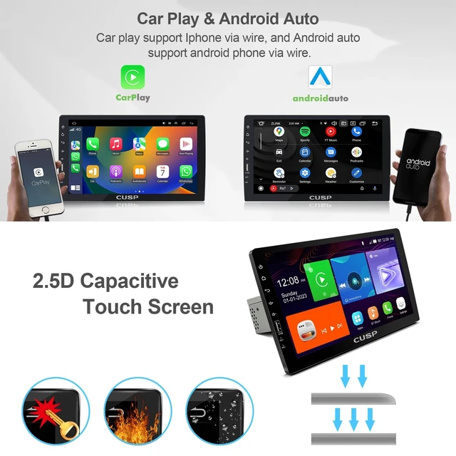 Alt view image 2 of 5 - CUSP 10 Inch Double Din Car Stereo with Apple CarPlay & Android Auto, Linux System HD IPS Touchscreen, Bluetooth FM/AM Radio, GPS Navigation, Backup Camera Support, Private Model, in-Dash Head Unit