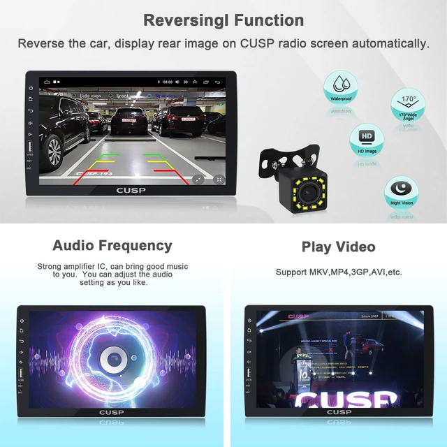 Alt view image 4 of 5 - CUSP 10 Inch Double Din Car Stereo with Apple CarPlay & Android Auto, Linux System HD IPS Touchscreen, Bluetooth FM/AM Radio, GPS Navigation, Backup Camera Support, Private Model, in-Dash Head Unit