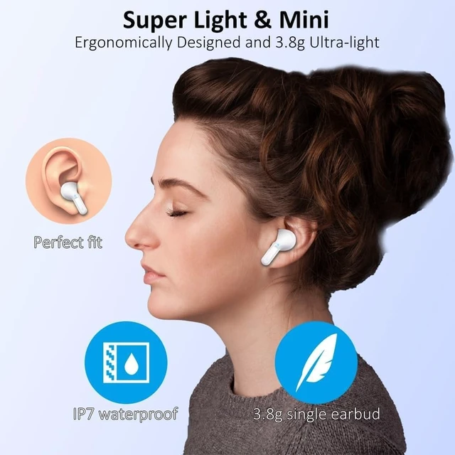 Alt view image 2 of 5 - Wireless Earbuds, Bluetooth 5.4 Headphones 2026 NEW Ear Buds 40H Bass Stereo in-Ear Earphones ENC Noise Cancelling Earbuds with 4 HD Mic, USB-C LED Display IP7 Waterproof Sport Headset for Andr