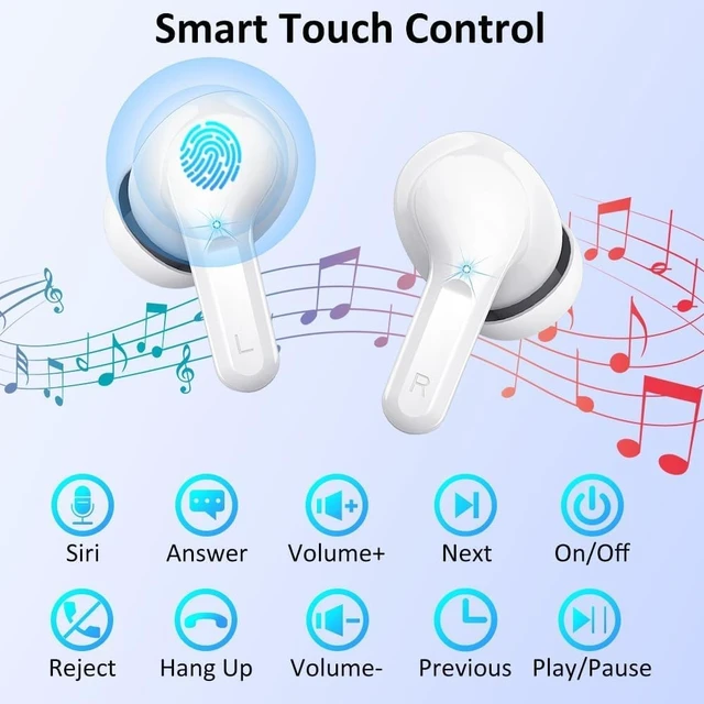 Alt view image 4 of 5 - Wireless Earbuds, Bluetooth 5.4 Headphones 2026 NEW Ear Buds 40H Bass Stereo in-Ear Earphones ENC Noise Cancelling Earbuds with 4 HD Mic, USB-C LED Display IP7 Waterproof Sport Headset for Andr