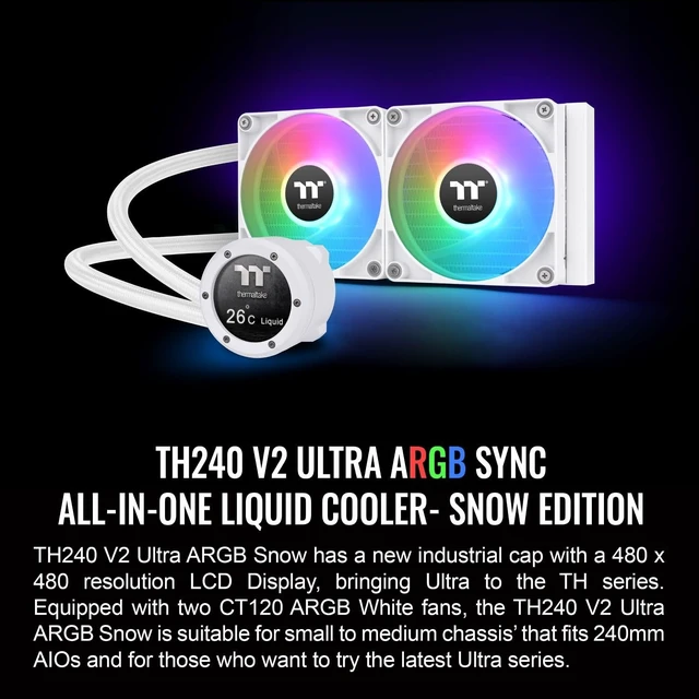 Alt view image 3 of 5 - Thermaltake TH240 V2 Ultra ARGB Sync/AlO Liquid Cooler/ARGB Fan 120 * 2/PWM 500~1500rpm/Water Block 2.1" LCD/White, CL-W404-PL12SW-A