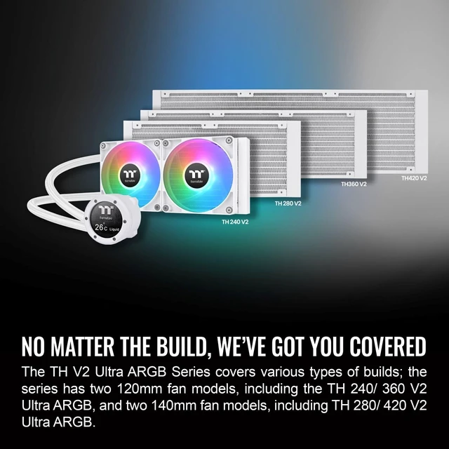 Alt view image 4 of 5 - Thermaltake TH240 V2 Ultra ARGB Sync/AlO Liquid Cooler/ARGB Fan 120 * 2/PWM 500~1500rpm/Water Block 2.1" LCD/White, CL-W404-PL12SW-A