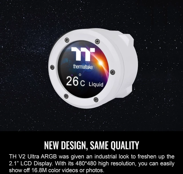 Alt view image 5 of 5 - Thermaltake TH240 V2 Ultra ARGB Sync/AlO Liquid Cooler/ARGB Fan 120 * 2/PWM 500~1500rpm/Water Block 2.1" LCD/White, CL-W404-PL12SW-A
