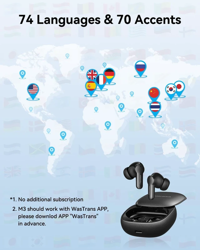 Alt view image 4 of 5 - Wooask M3 3 in 1 Translation Earbuds, 144 Languages Translator Earbuds Real Time, Offline Translator Headphones No Subscription for Global Travel & Off-Grid Exploration (Black)