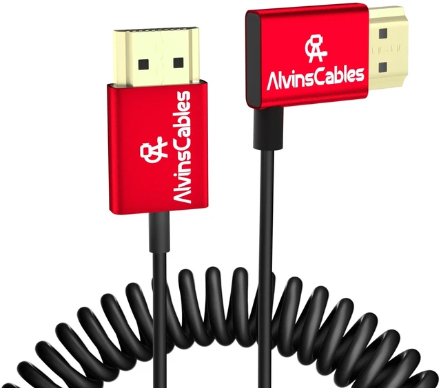 Main image of Alvin's Cables HDMI Cable 8K 2.1 48Gbps High Speed 2.4mm Ultra-Thin HDMI A to A 8K@60Hz 4K@120Hz for Canon C70, for Sony A7 A9 Camera, Atomos, SmallHD Monitor, Straight to Right Angle Coiled