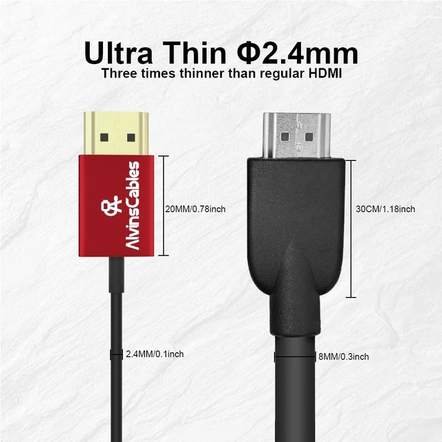 Alt view image 2 of 5 - Alvin's Cables HDMI Cable 8K 2.1 48Gbps High Speed 2.4mm Ultra-Thin HDMI A to A 8K@60Hz 4K@120Hz for Canon C70, for Sony A7 A9 Camera, Atomos, SmallHD Monitor, Straight to Right Angle Coiled