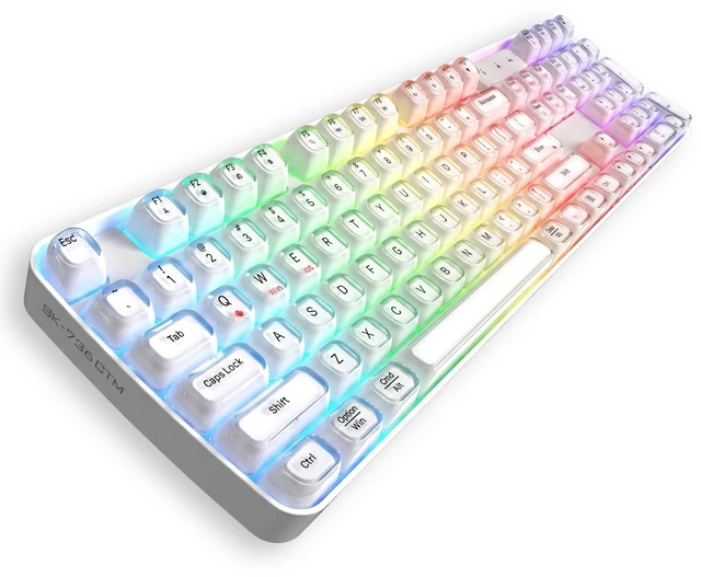 Main image of Lomiluskr RGB Arc Wireless Keyboard, BT/2.4G/Wired Tri-Mode, Full Size Crystal Texture Translucent Keycaps, 2000mAh Rechargeable, Compatible with PC/Notebook/Tablet/Smartphone (White)
