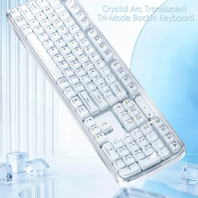 Alt view image 2 of 5 - Lomiluskr RGB Arc Wireless Keyboard, BT/2.4G/Wired Tri-Mode, Full Size Crystal Texture Translucent Keycaps, 2000mAh Rechargeable, Compatible with PC/Notebook/Tablet/Smartphone (White)