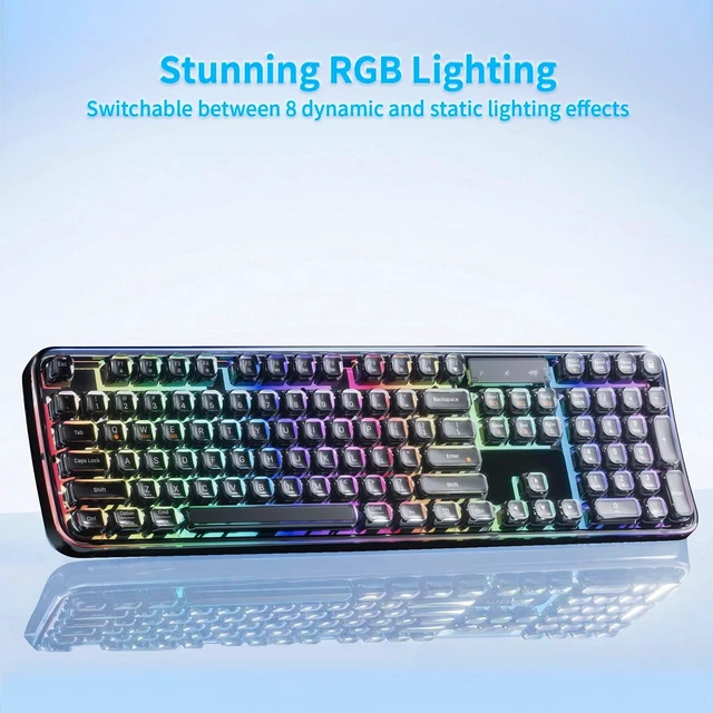 Alt view image 4 of 5 - Lomiluskr RGB Arc Wireless Keyboard, BT/2.4G/Wired Tri-Mode, Full Size Crystal Texture Translucent Keycaps, 2000mAh Rechargeable, Compatible with PC/Notebook/Tablet/Smartphone (White)