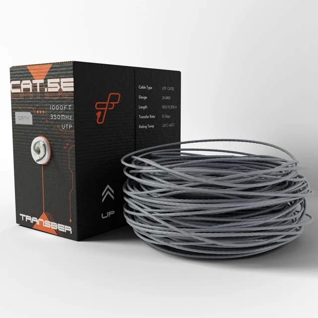 Alt view image 2 of 4 - Transber, CAT5e 1000ft Ethernet Cable Solid UTP Up to 10Gbps 350Mhz 24AWG 4x2 Pair Bulk Cable Network PoE++/4PPoE LAN Wire 1000-feet Easy Pull Box (Gray)