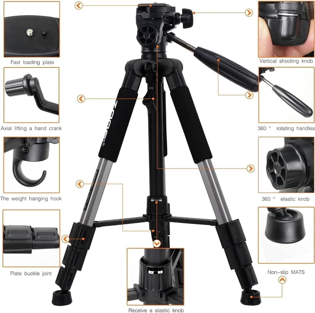 Alt view image 3 of 5 - Camera Tripod, ZOMEI Q111 55-inch Smartphone Tripod Flexible Aluminum Travel Tripod with 3-Way Pan Head and Phone Holder, for Photography YouTube Smartphones Cameras and LED Ring Light (Silver)