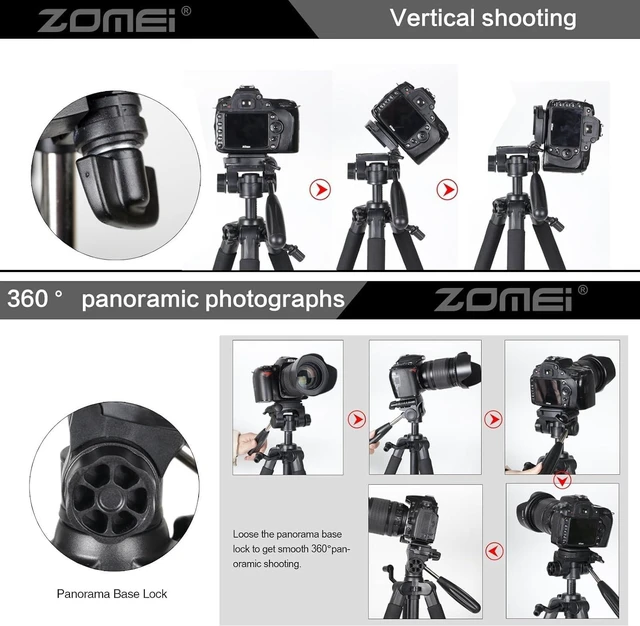 Alt view image 4 of 5 - Camera Tripod, ZOMEI Q111 55-inch Smartphone Tripod Flexible Aluminum Travel Tripod with 3-Way Pan Head and Phone Holder, for Photography YouTube Smartphones Cameras and LED Ring Light (Silver)