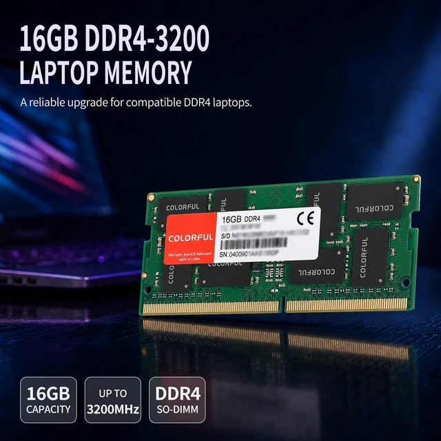 Alt view image 2 of 5 - Colorful DDR4 16GB RAM,3200MHz CL22 Laptop Memory,SODIMM 260-Pin 1.2V