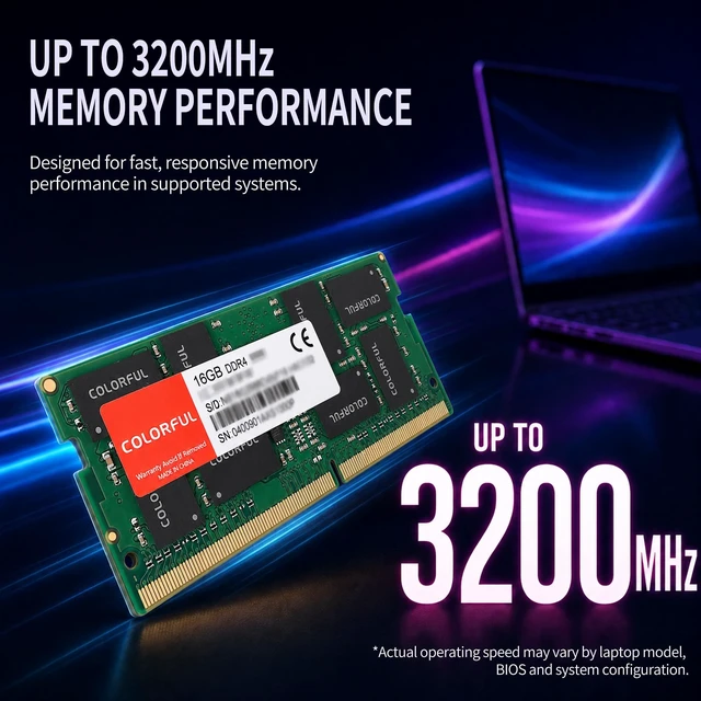 Alt view image 3 of 5 - Colorful DDR4 16GB RAM,3200MHz CL22 Laptop Memory,SODIMM 260-Pin 1.2V