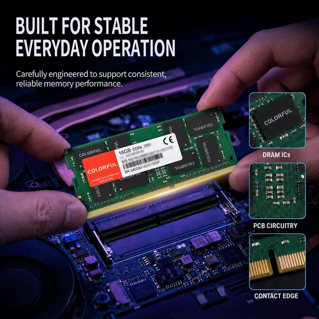 Alt view image 5 of 5 - Colorful DDR4 16GB RAM,3200MHz CL22 Laptop Memory,SODIMM 260-Pin 1.2V
