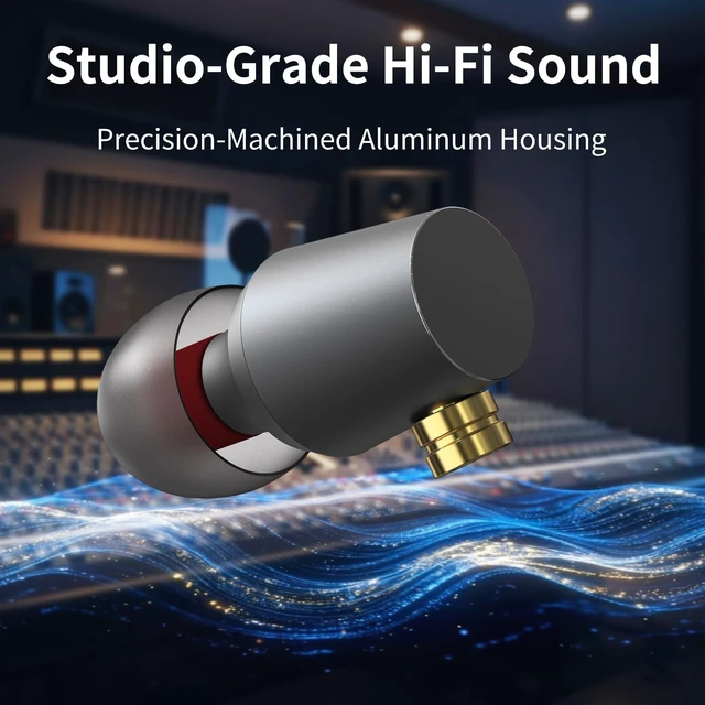 Alt view image 2 of 5 - GUAEIMO G4M4C2G HiFi IEMs, Wired in-Ear Monitors with Detachable MMCX Cable, Professional Audiophile Earbuds, Aluminum Shell & 4-Strand Silver-Plated Cable, 4.4mm No Mic Frosted Black