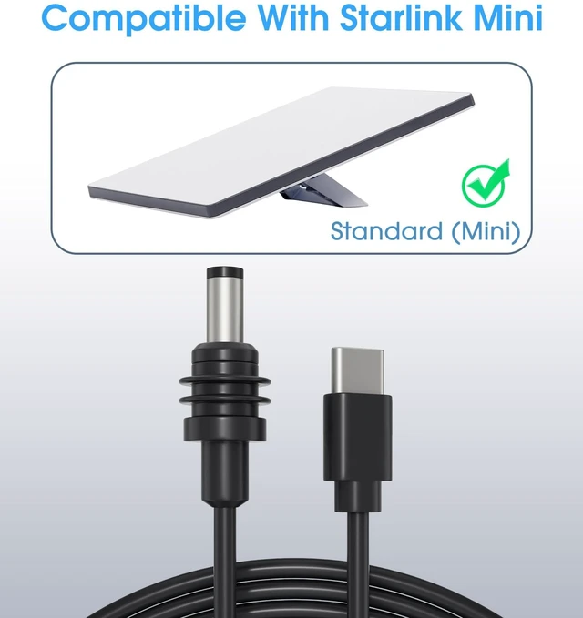 Alt view image 2 of 5 - MEKEET Black Starlink Mini Cable 49.2FT/15M- Starlink Mini USB C to DC Waterproof Power Cord 100W Input USB Type C to DC Cable- Car Charger Starlink for Outdoor Camping Travel Work