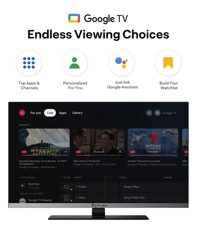 Alt view image 3 of 5 - SYLVOX 24-Inch Smart RV TV, QLED 1080P FHD, Built-in DVD Player, Google TV OS, Wide Voltage Support 12V/24V AC/DC Television for RV & Home, HDMI & USB