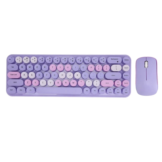 Alt view image 2 of 5 - Xiuganpo Colorful Keyboard and Silent Mouse Combo Wireless, 2.4G USB Receiver, 68 Keys Low Consumption Gaming Keyboard and Mouse, 3 Levels Regulable Sensitivity (Purple Theme)