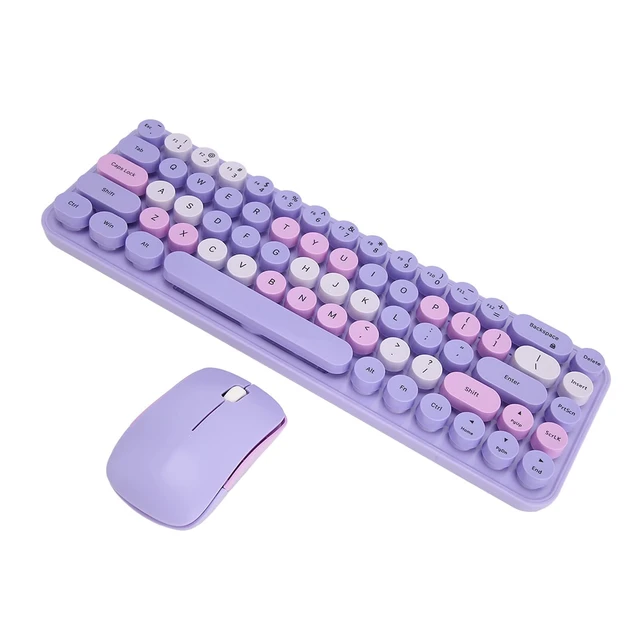 Alt view image 5 of 5 - Xiuganpo Colorful Keyboard and Silent Mouse Combo Wireless, 2.4G USB Receiver, 68 Keys Low Consumption Gaming Keyboard and Mouse, 3 Levels Regulable Sensitivity (Purple Theme)