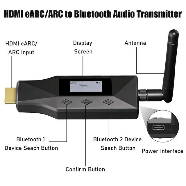 Alt view image 3 of 5 - Tendak eARC/ARC to Bluetooth Transmitter