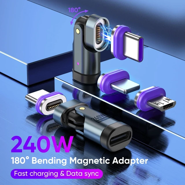 Alt view image 2 of 5 - HiCHN PD 240W 16PIN USB C Magnetic Adapter Micro USB Tips Connector 180 Degree Rotate, USB Charging Device and Data Transmission for Smartphone, Notebook (Grey 2 Pack 6 Tips)