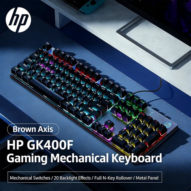 Alt view image 2 of 5 - HP GK400F Mechanical Keyboard Wired, Metal Panel ABS Keycaps, 104 Keys for Gaming and Business Use, Brown Switch, Compatible with Desktop and Laptop,Black