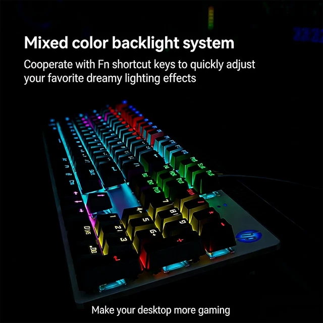 Alt view image 3 of 5 - HP GK400F Mechanical Keyboard Wired, Metal Panel ABS Keycaps, 104 Keys for Gaming and Business Use, Brown Switch, Compatible with Desktop and Laptop,Black