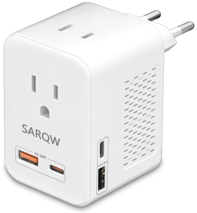Main image of SARQW 220V to 110V Voltage Conversion Plug Adapter for Traveling from USA to Europe with 2 USB and 2 USBC Ports PD 20 W, 2 AC Outlets International Power Adapter
