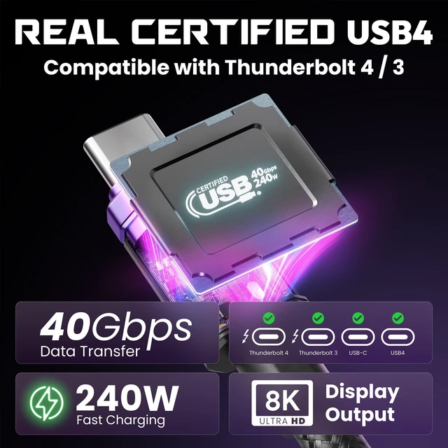 Alt view image 3 of 5 - ELO Link 240W Thunderbolt 4 USBC Gaming Cable for XR AR Glasses, 40Gbps, 8K